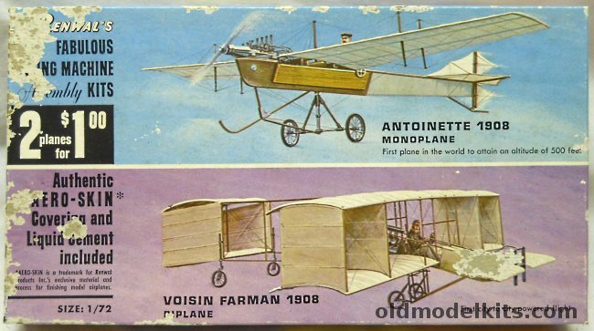 Renwal 1/72 2 for 1 Aeroskin Fabulous Flying Machines Antoinette 1908 Monoplane and Voisin Farman 1908 Biplane, 212-100 plastic model kit
